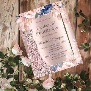 Pailletten Kleid Roségold Blumen 40. Geburtstag Einladung