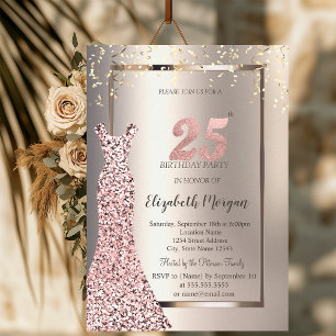 Pailletten Rose Gold Kleid Elfenbein 25. Geburtsta Einladung