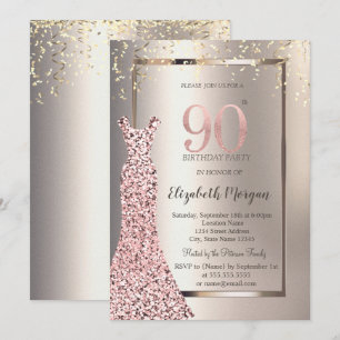 Pailletten Rose Gold Kleid Elfenbein 90. Geburtsta Einladung