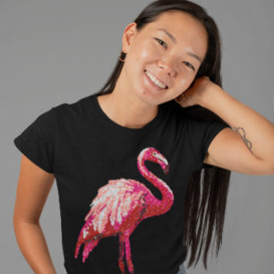 Paillettenbedruckter Tropischer Flamingo Rosa Voge T-Shirt