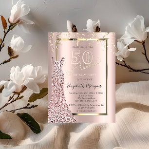 Paillettenkleid Roségold 50. Geburtstag Einladung