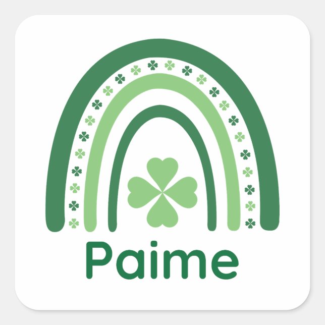 Paime Name Clover Boho Rainbow Quadratischer Aufkleber (Vorderseite)
