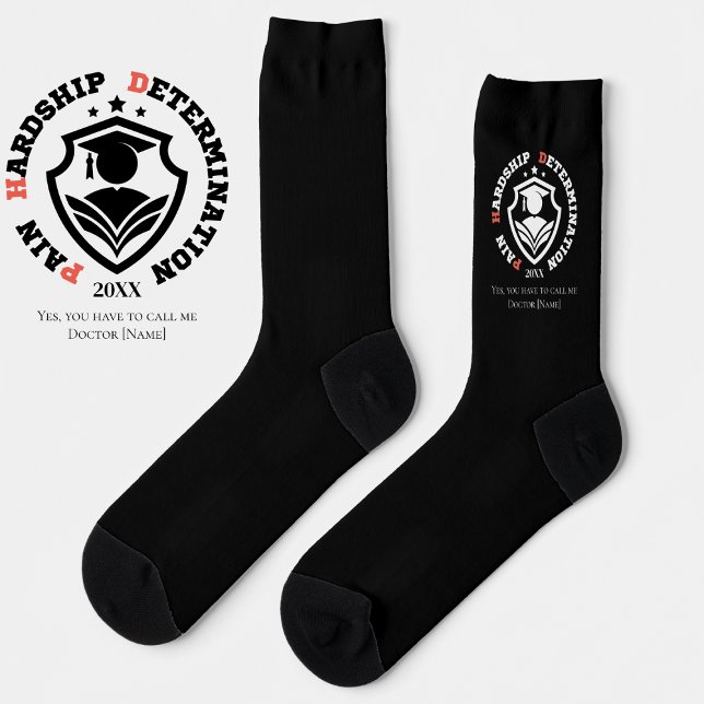 Pain, Hardship, Determination – Funny PhD Quote Socken (Von Creator hochgeladen)