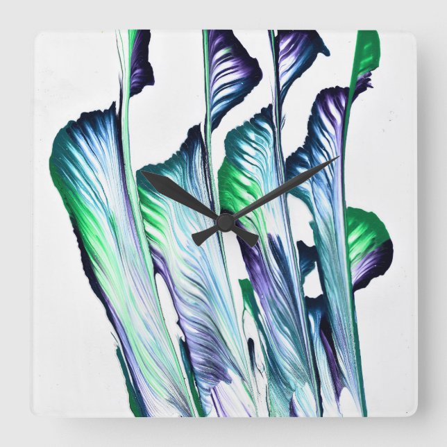 Pain Remover 1 Purple Green Abstract Wall Clock Quadratische Wanduhr (Vorderseite)