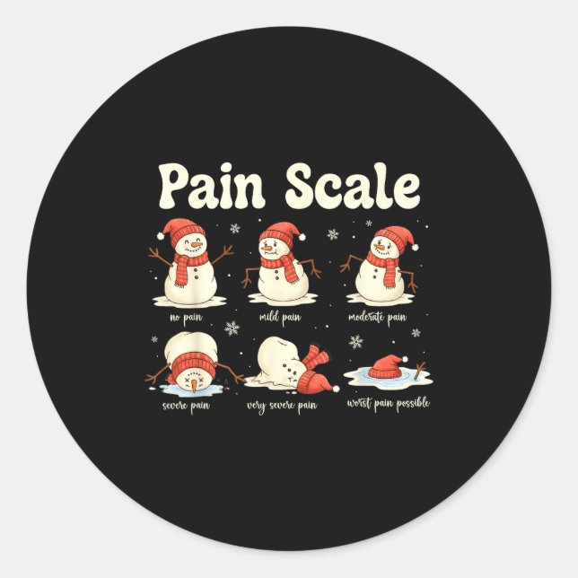 Pain Scale Snowman Funny Nurse Christmas Icu Nurse Runder Aufkleber (Vorderseite)