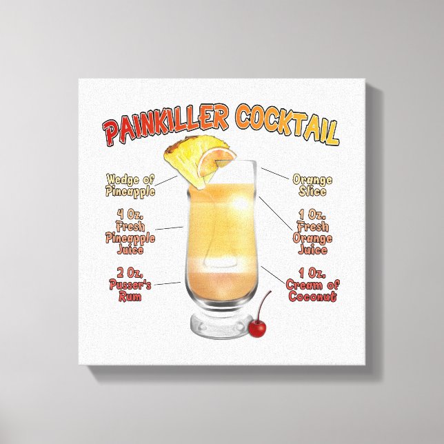 PAINKILLER Cocktail Rezept Art 12 "x12" Leinwanddruck (Vorderseite)