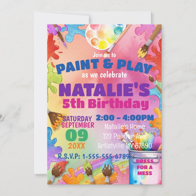 Paint and Play Kids Art Party Geburtstag Einladung (Vorderseite)