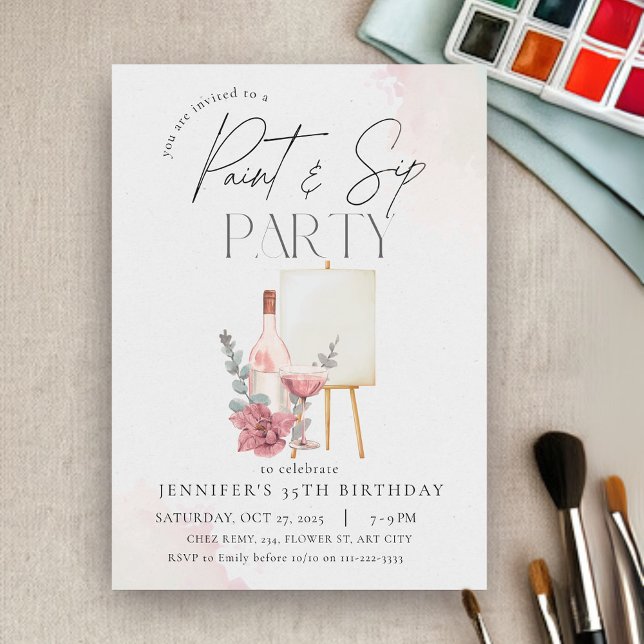 Paint and Sip Adult Weinkultur und Erde Einladung (Paint and Sip Adult Wine Art Birthday Party Invitation)