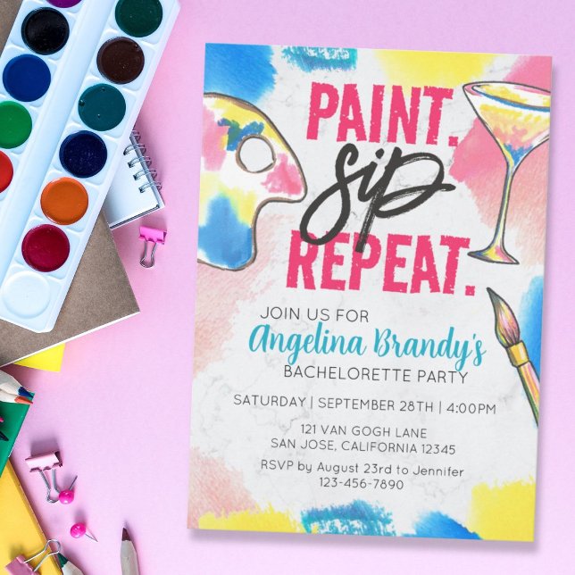 Paint and Sip Bachelorette Party Marmor Einladung (Von Creator hochgeladen)