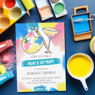 Paint and Sip Painting and Wine Birthday Party Einladung