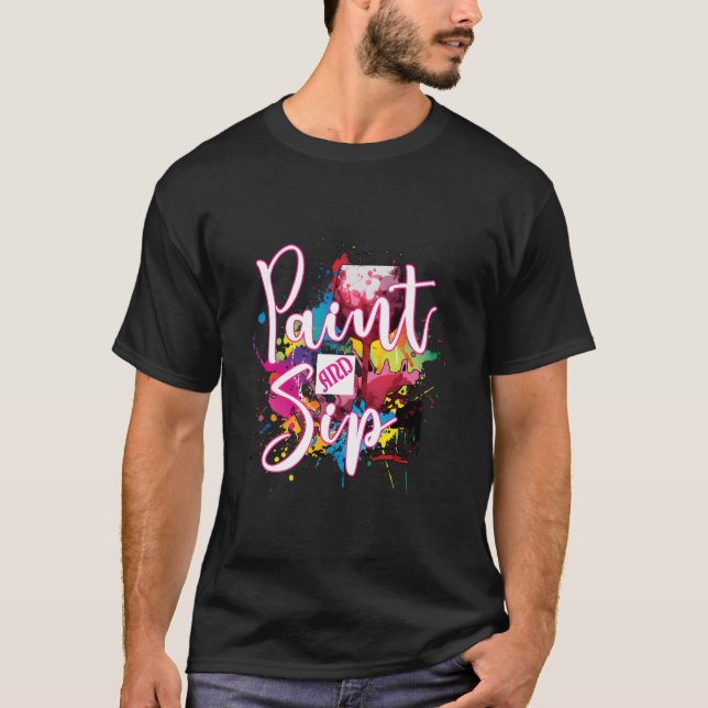 Paint and Sip Py Night Wine Leinwand Neuheit T-Shirt (Vorderseite)