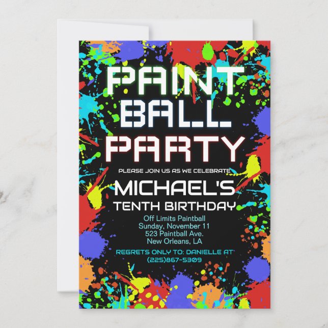 Paint Ball Birthday Party Invitation Einladung (Vorderseite)