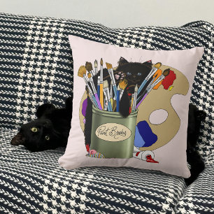 Paint Brushes Pallet Black Kitten Artist Kissen