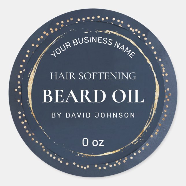 Paint Dots Gold Foil Navy Blue Bard Oil Runder Aufkleber (Vorderseite)
