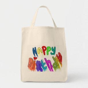 Paint Dripping Happy Birthday Grocery Tote Bag Tragetasche