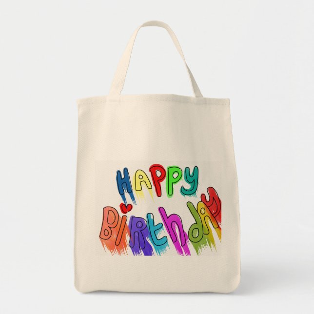 Paint Dripping Happy Birthday Grocery Tote Bag Tragetasche (Vorne)