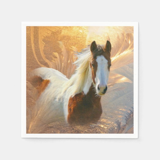 Paint Horse Gold Standard Cocktail Napkin Serviette (Vorderseite)