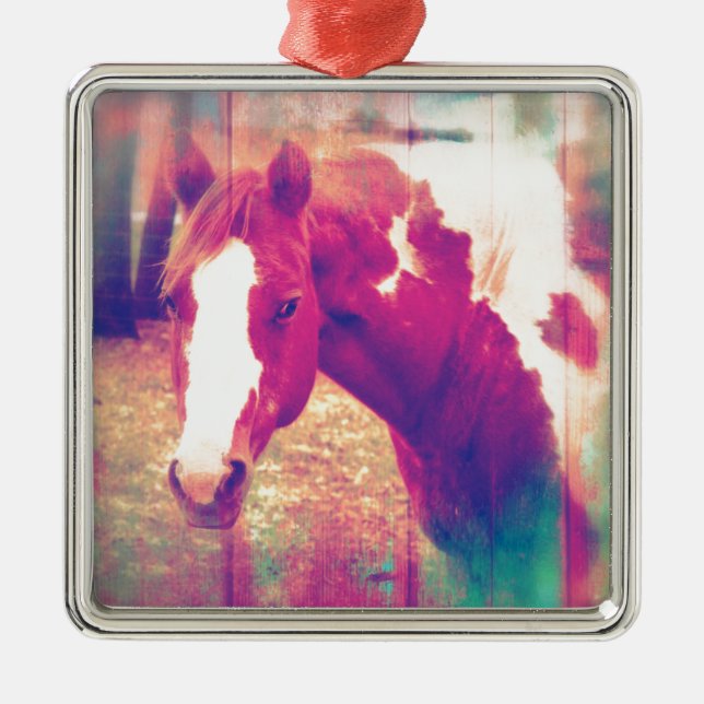 Paint Horse Grunge Ornament Aus Metall (Vorne)