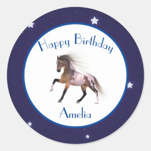 Paint Horse Happy Birthday Benutzerdefiniert Runder Aufkleber