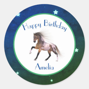 Paint Horse Happy Birthday Blue Green Stickers