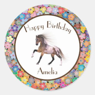 Paint Horse Happy Birthday Custom Runder Aufkleber