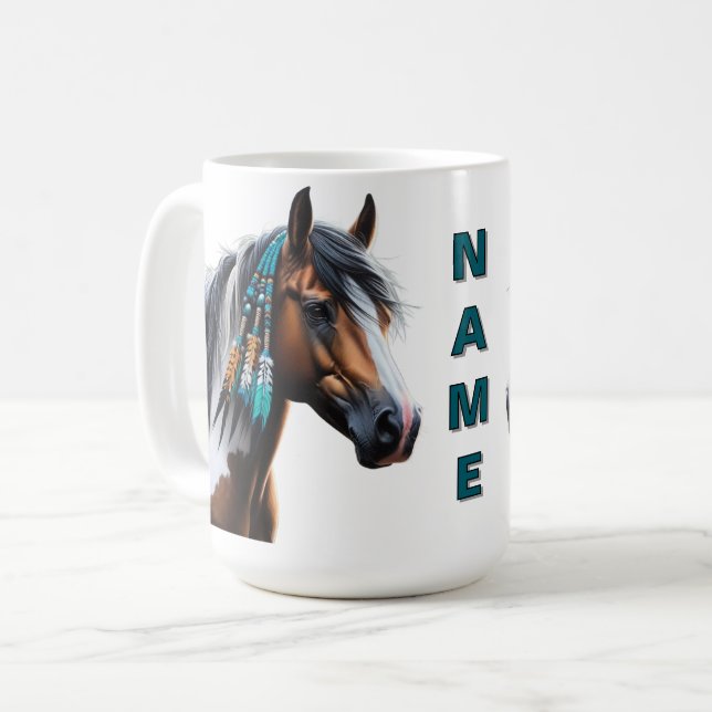 Paint Horse mit nativen Perlen Kaffeetasse (Vorderseite Links)