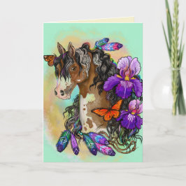 Paint Horse Mustang mit Iris und Schmetterlingen Karte