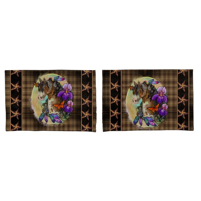 Paint Horse Mustang mit Iris und Schmetterlingen Kissenbezug (Vorderseite-Set)