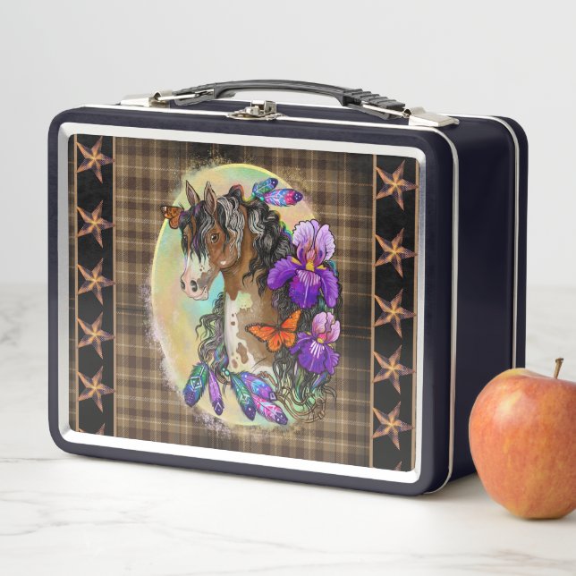 Paint Horse Mustang mit Iris und Schmetterlingen Metall Brotdose (Beispiel)