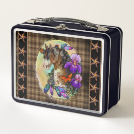 Paint Horse Mustang mit Iris und Schmetterlingen Metall Brotdose