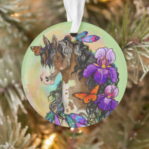 Paint Horse Mustang mit Iris und Schmetterlingen Ornament