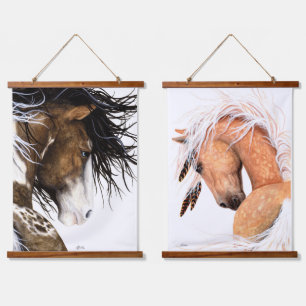 Paint Horses Wooden Hangband Wandteppich Mit Holzrahmen