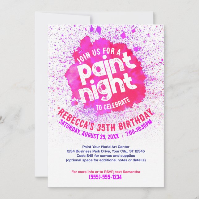 Paint Night Birthday Invite - Hot Pink Einladung (Vorderseite)