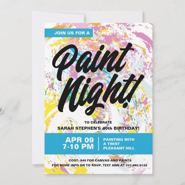 Paint Night Birthday Party Einladung (Vorderseite)