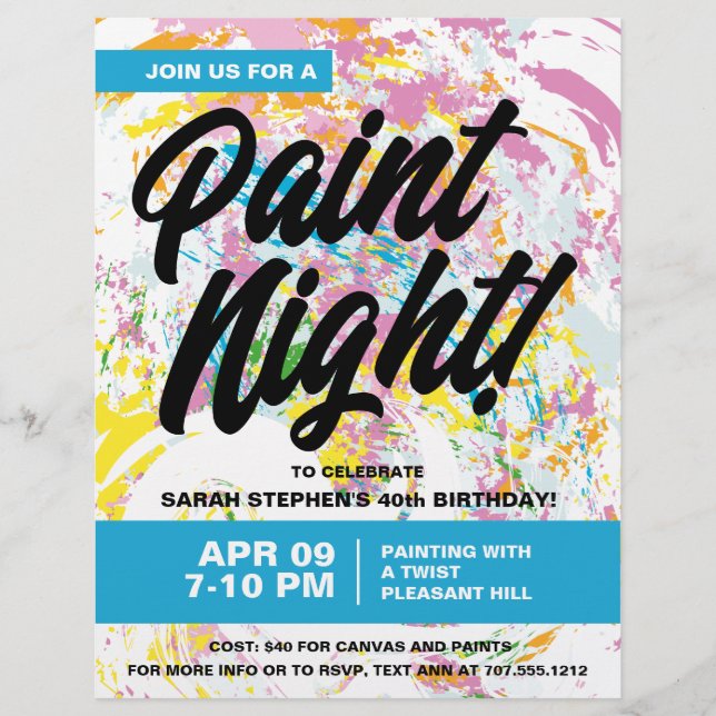 Paint Night Birthday Party Flyer (Vorne)