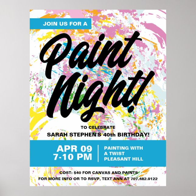 Paint Night Birthday Party Poster (Vorne)