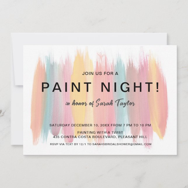 Paint Night Brautparty Einladung (Vorderseite)