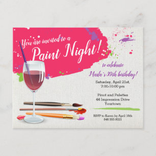 Paint Night, Paint and Side Wine Glass Leinwand Pa Einladung