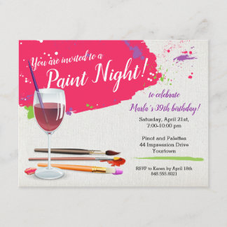 Paint Night, Paint and Side Wine Glass Leinwand Pa Einladung