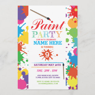 PAINT PARTY INVITE KINDER NEON FUN ART INK BIRTHDA EINLADUNG