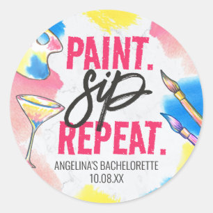 Paint Sip Repeat Junggesellinnenabschied Kunstpart Runder Aufkleber