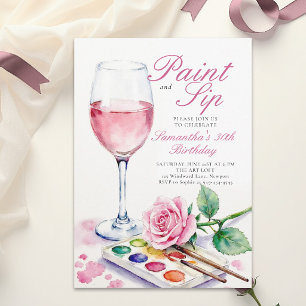 Paint Sip Weinparty Rose Floral 30. Geburtstag Einladung