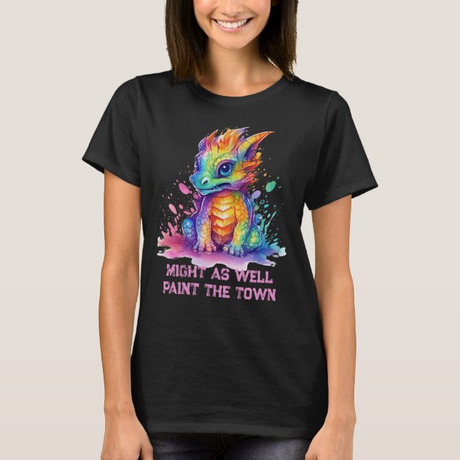Paint Soaked Baby Dragon Funny T-Shirt (Vorderseite)