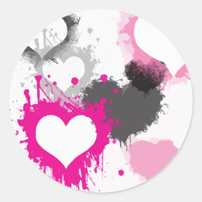 Paint Splash Herz Muster Round Stickers (Vorderseite)