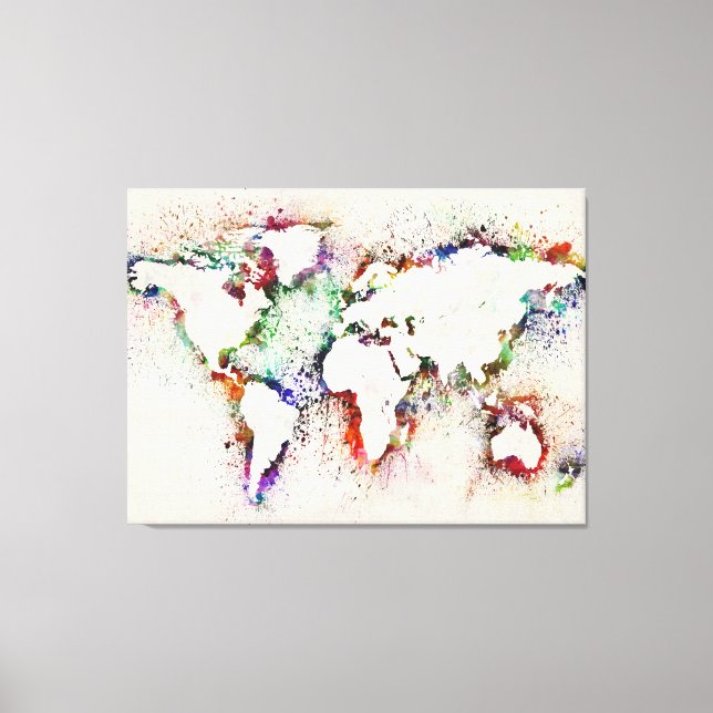 Paint Splashes Text Map of the World Leinwanddruck (Vorderseite)