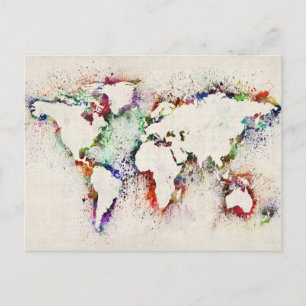 Paint Splashes Text Map of the World Postkarte