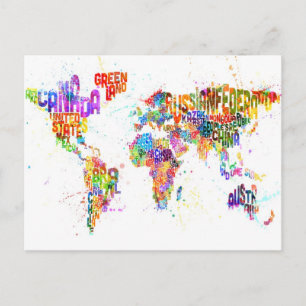 Paint Splashes Text Map of the World Postkarte