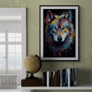 Paint splatted Wolf   Poster