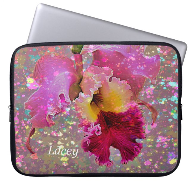 Paint Splattered Orchid Laptop Case (Vorderseite)