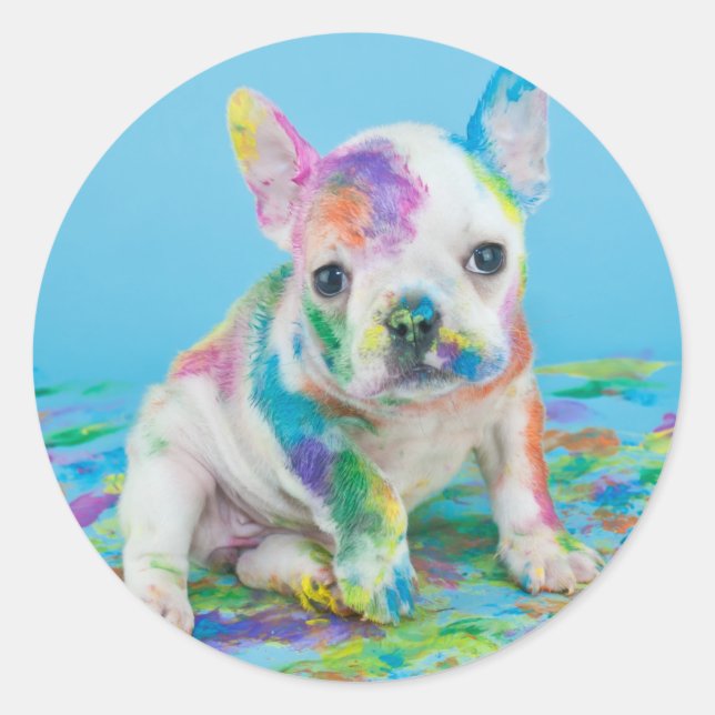 PAINT SPLATTERED PUPPY STICKERS! JIGSAW PUZZLE RUNDER AUFKLEBER (Vorderseite)